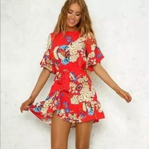 NWT Red Floral Ruffle Hem Dress